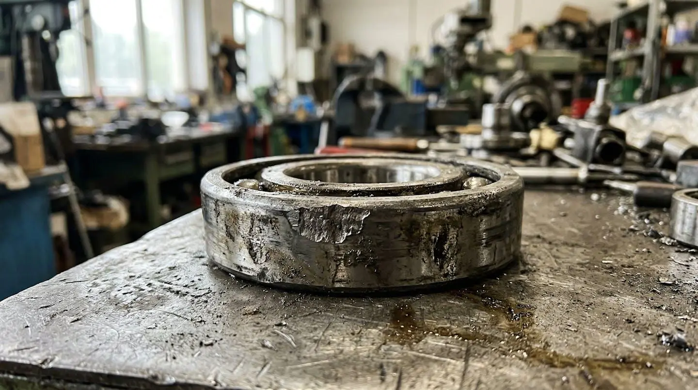 Palier à roulement usé présentant des traces d'écaillage sur la piste