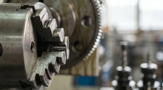 Gros plan sur un mandrin de tour avec serrage rapide dans un atelier d'usinage moderne
