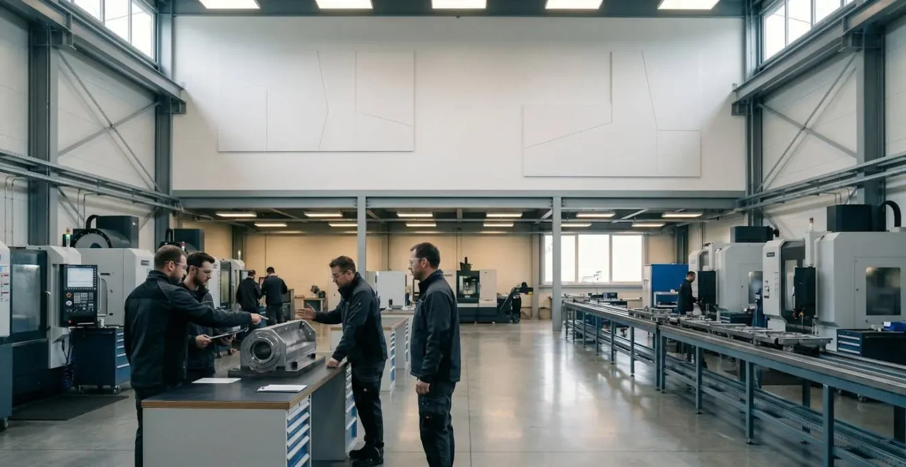 Vue d'ensemble d'un atelier de production moderne avec système de traçabilité numérique
