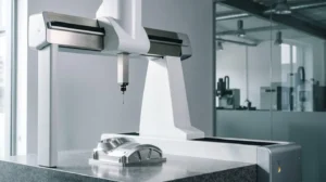 Inspection de pièces métalliques complexes sur machine à mesurer tridimensionnelle dans un atelier industriel moderne