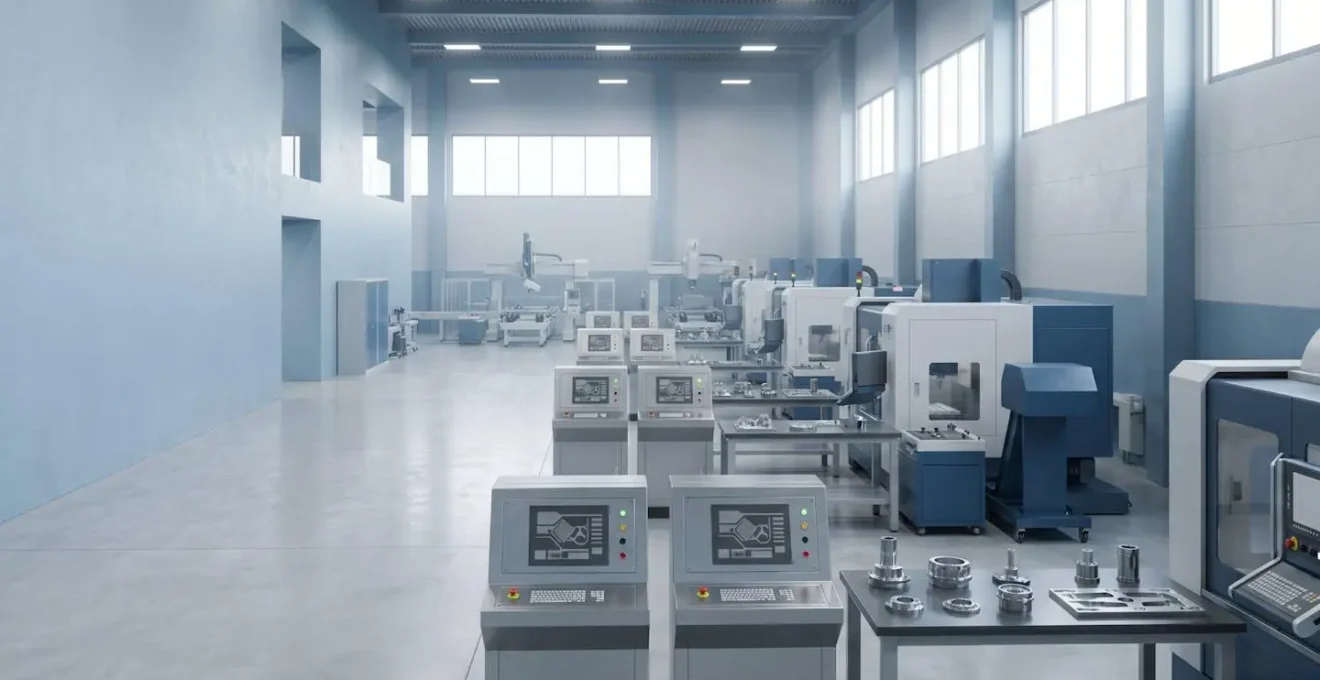 Vue d'ensemble d'un environnement industriel moderne montrant l'intégration des processus de fabrication de haute précision