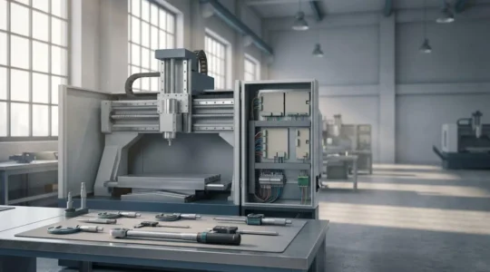 Machine-outil industrielle en cours de modernisation dans un atelier technique