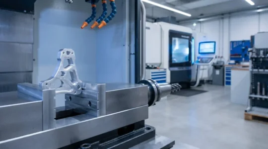 Serrage précis d'une pièce en aluminium anodisé dans un étau de précision lors d'un usinage CNC
