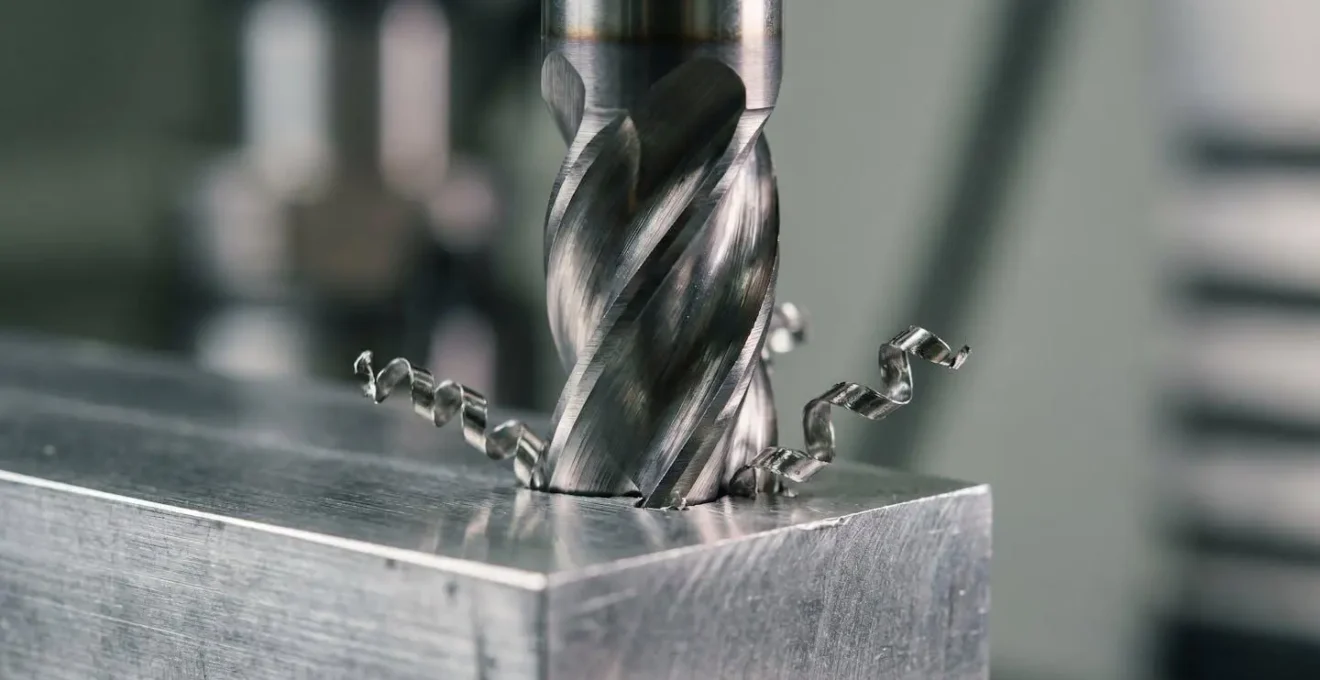 Usinage de précision à grande vitesse avec fraise carbure sur pièce métallique en cours de fabrication