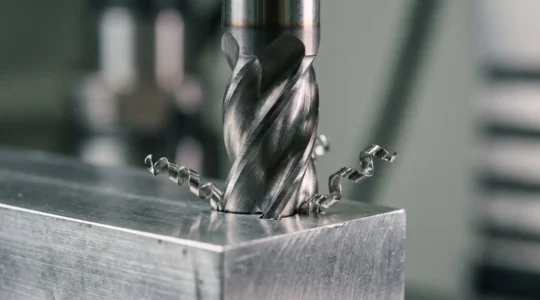 Usinage de précision à grande vitesse avec fraise carbure sur pièce métallique en cours de fabrication